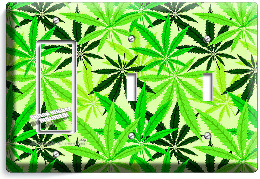 🍀GREEN CANNABIS MARIJUANA LEAFS LIGHT SWITCH OUTLETS WALL PLATES MAN CAVE DECOR