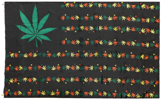 American Black Rasta Marijuana Pot Leaf Flag in 100D Woven Poly Nylon, 3x5 ft.