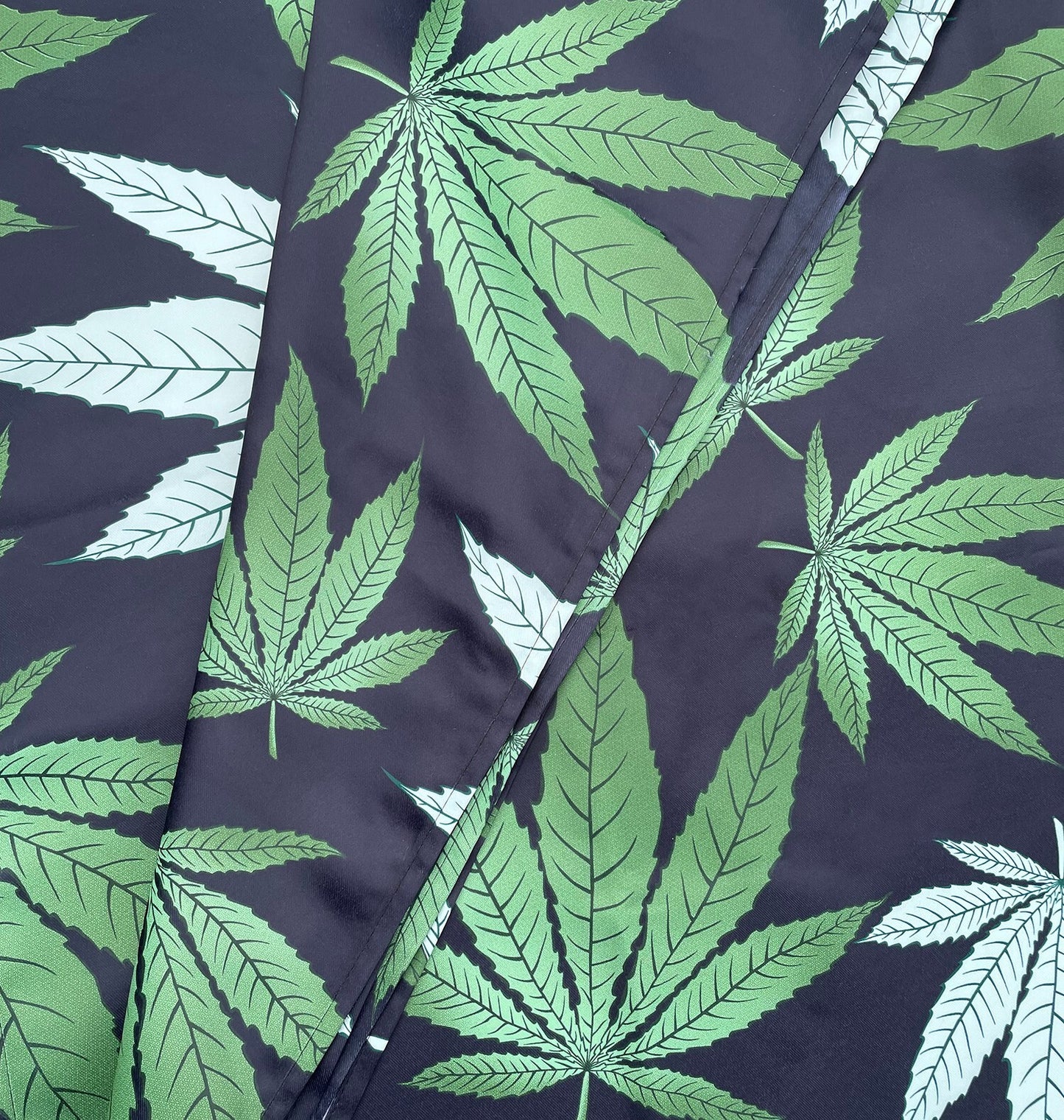 Blackout Grommet Window Curtain Set Black Green Marijuana Leaf