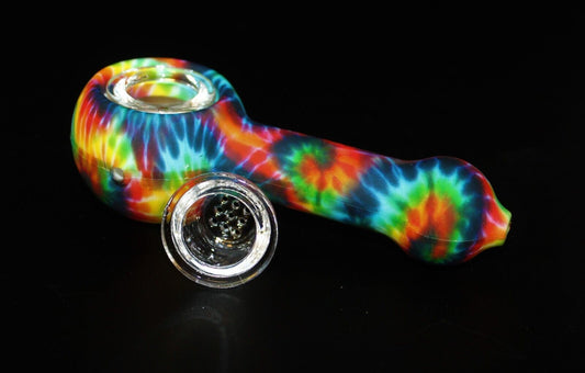 4" tie dye silicone smoking pipe with removable honeycomb bowl.