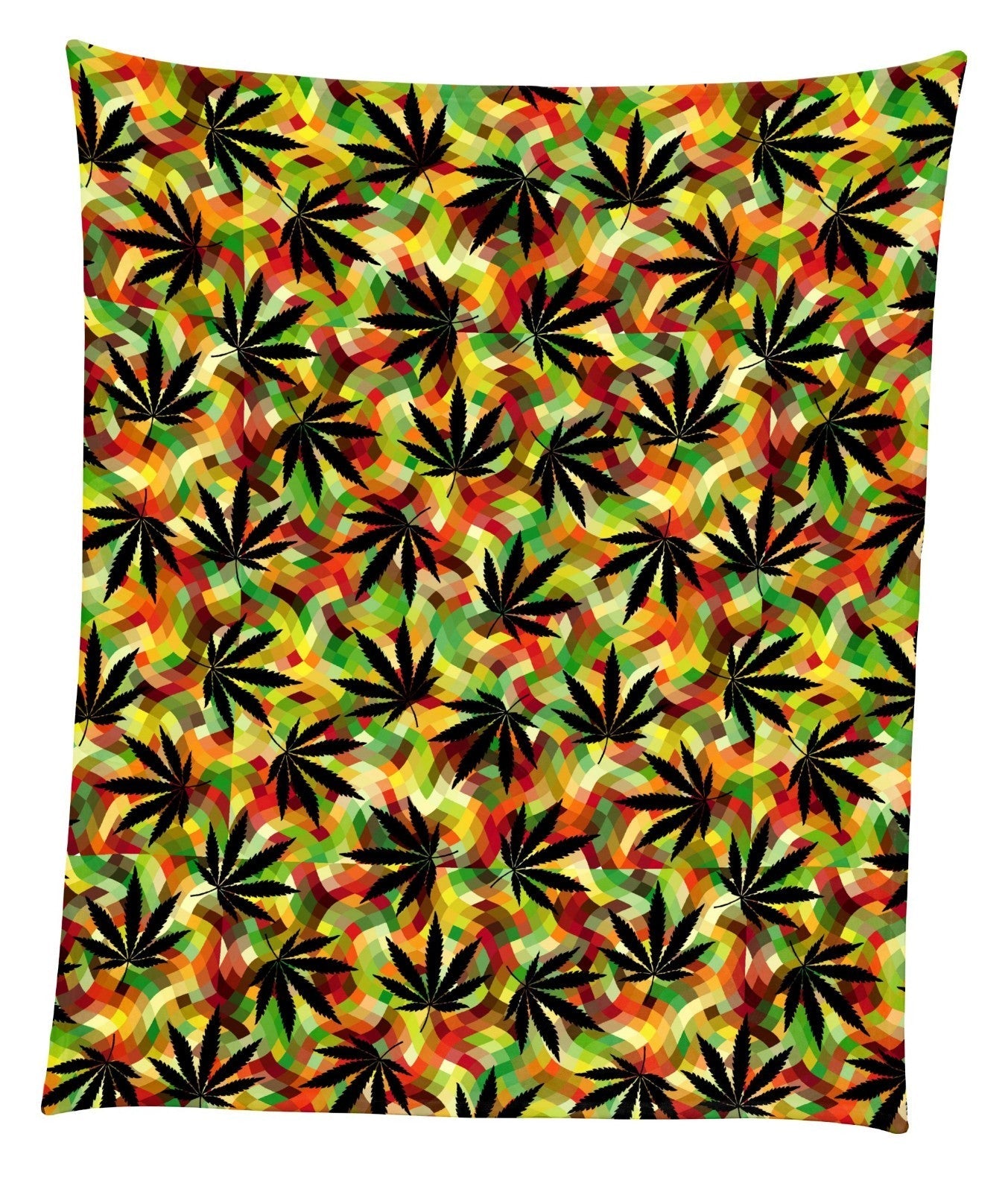 Cannabis Curve microfleece throw blanket 50"x60" with vibrant leaf design.