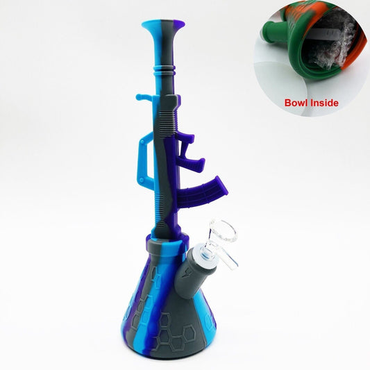 Silicone hookah with 11.2" detachable submachine gun design, durable and BPA-free.