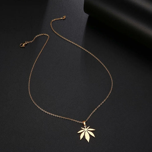 Stainless Steel Weed Cannabis Necklace Gold/Silver Pendant Very Stylish