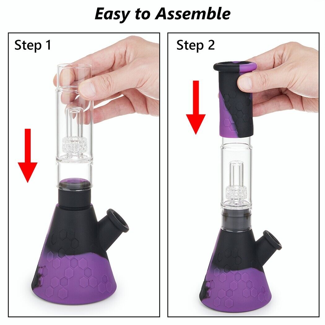 12" Heavy Duty Glass Bong Silicone Smoking Tobacco Water Pipe Beaker 14MM Bowl