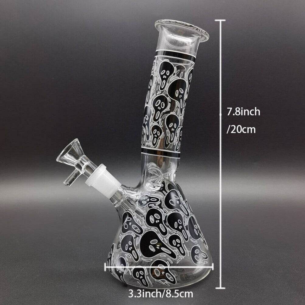 8 inch Glass Bong Black Skull Printed Hookah Smoking Water Pipes Bongs + Bowl US - Maryjanes Bong Shop