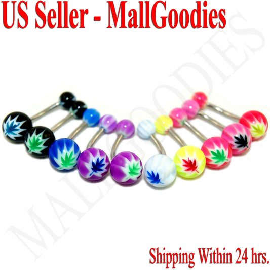 Acrylic Belly Rings with Cannabis Marijuana Weed Design in 10 Colors.
