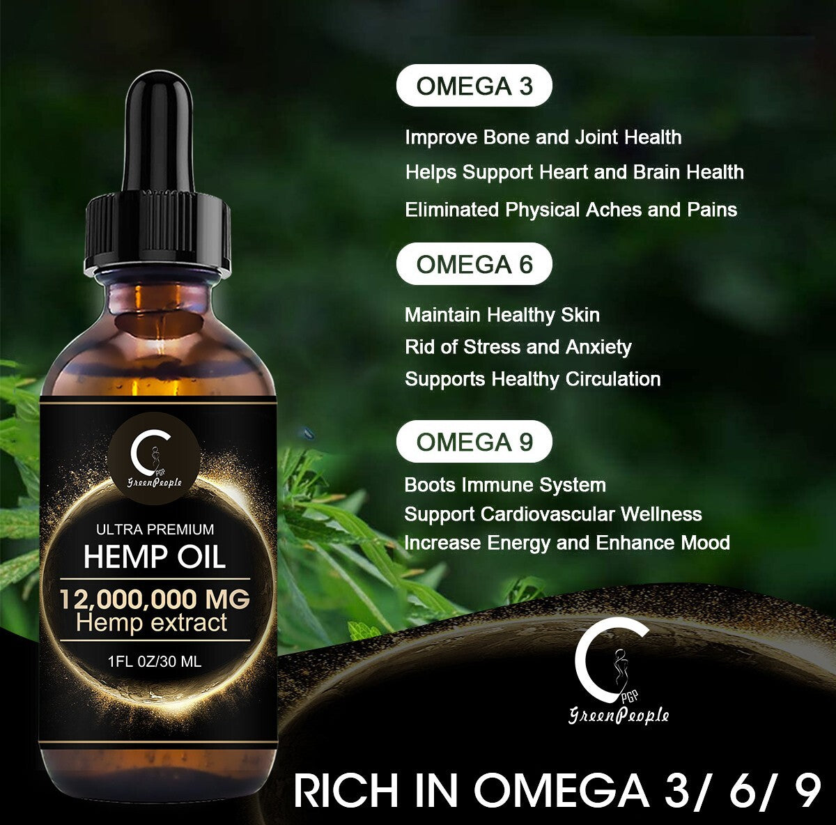 3x Organic Hemp Oil Ultra Premium Cold-Pressed Support Stress Joint Hair Health