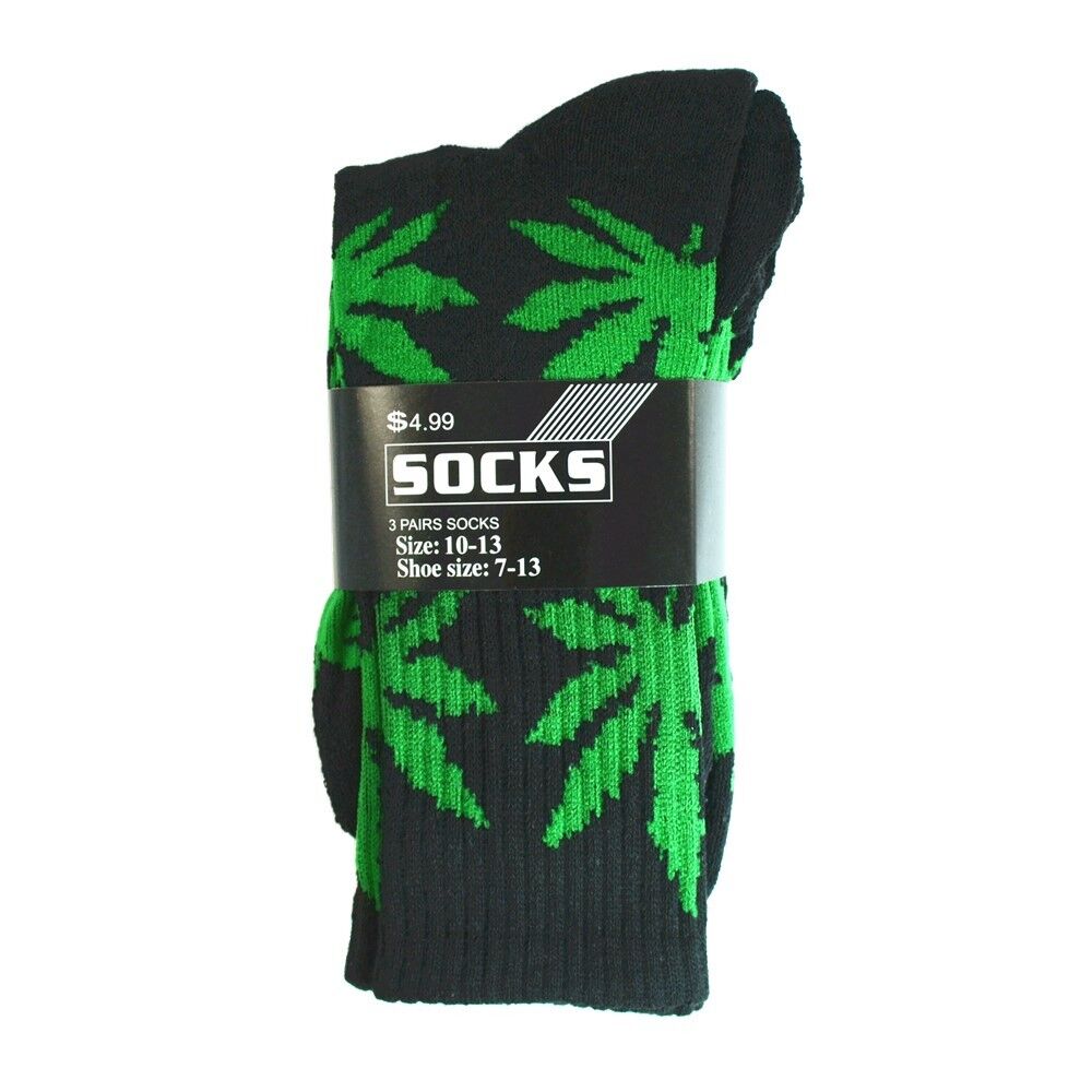 6 Pairs For Mens Sports Leaf Weed Marijuana Crew Cotton Long Socks Size 10-13