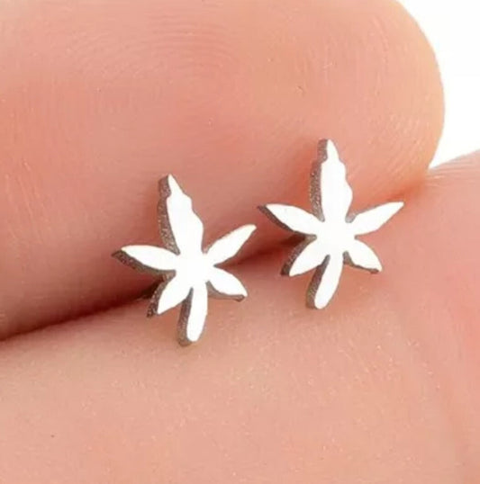 Pot Leaf Gold Color Earrings - Petite Studs Women's Fashion Jewelry.
