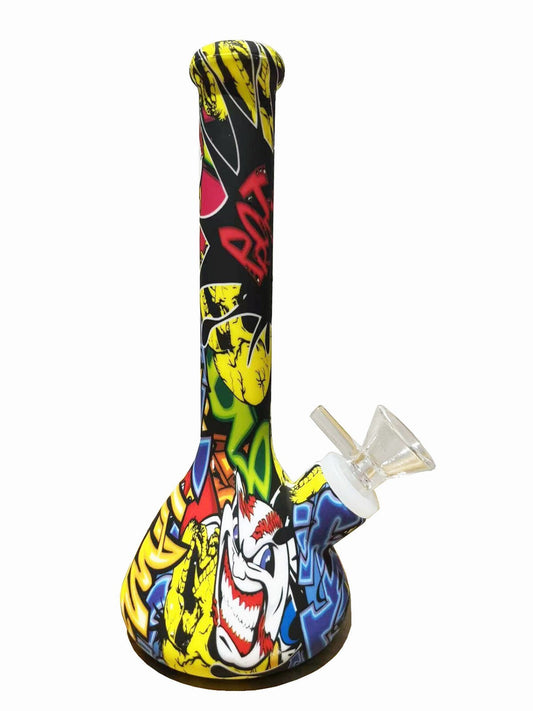 8" Hookah Silicone Water Pipe with Clown Joker Design, Wide Mouthpiece Beaker Base
