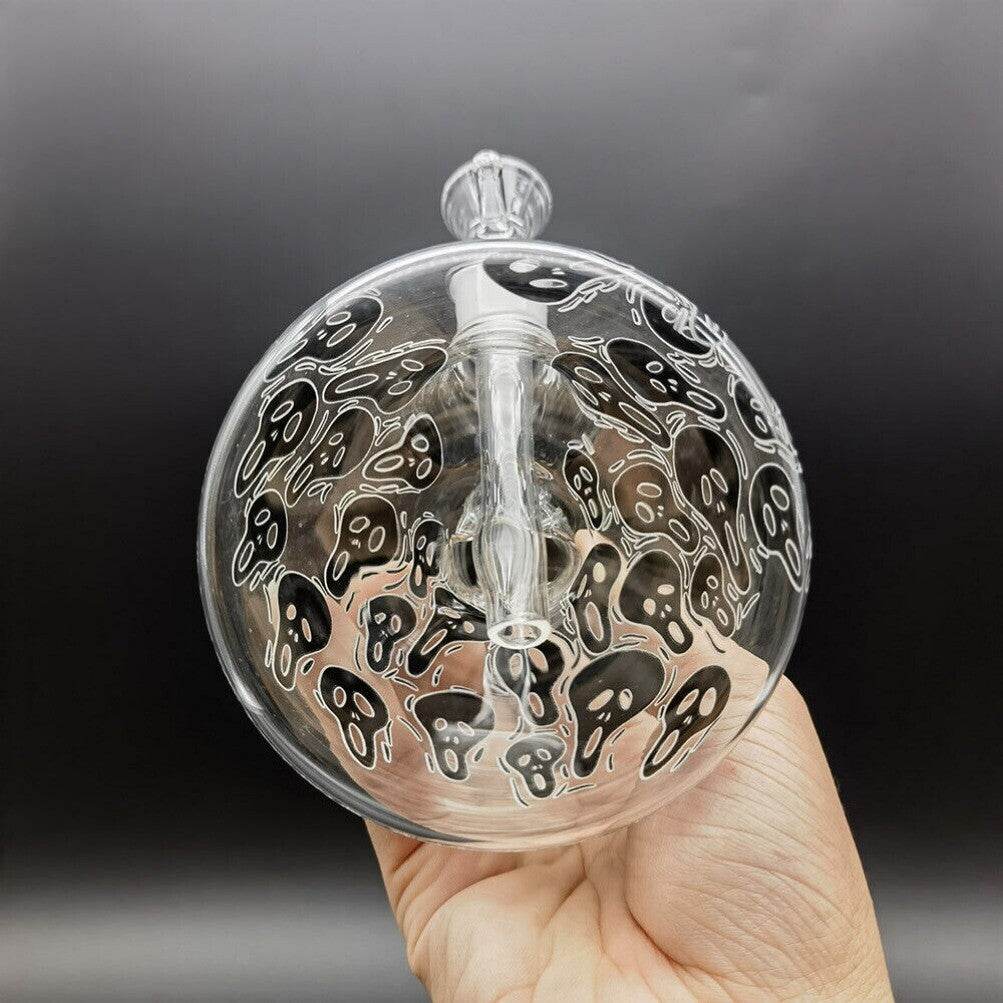 8 inch Glass Bong Black Skull Printed Hookah Smoking Water Pipes Bongs + Bowl US - Maryjanes Bong Shop