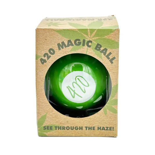 420 Magic Ball in packaging with humorous decision-making phrases.