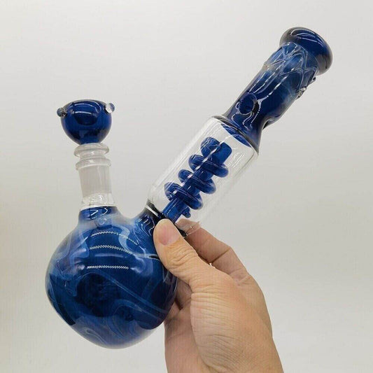 23cm Blue Glass Hookah Smoking Hand Pipes Bubbler Percolator Bongs W/ 14mm Bowl - Maryjanes Bong Shop