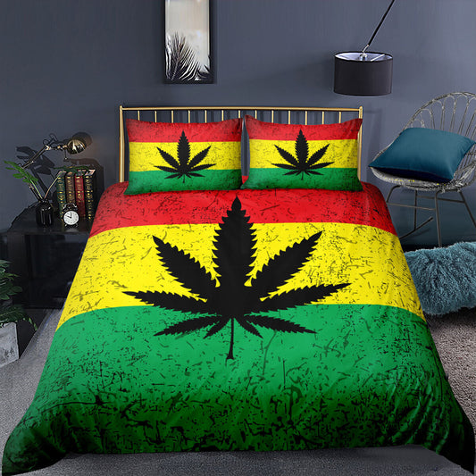 Colorful Pot Leaf Bedding Set Duvet Cover Comforter Full Queen King Bed Cover