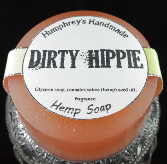DIRTY HIPPIE Hemp Oil Soap with patchouli fragrance in glycerin base.