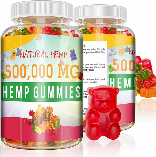 Natural Gummies for Stress Relief in colorful bottles with bear shapes.