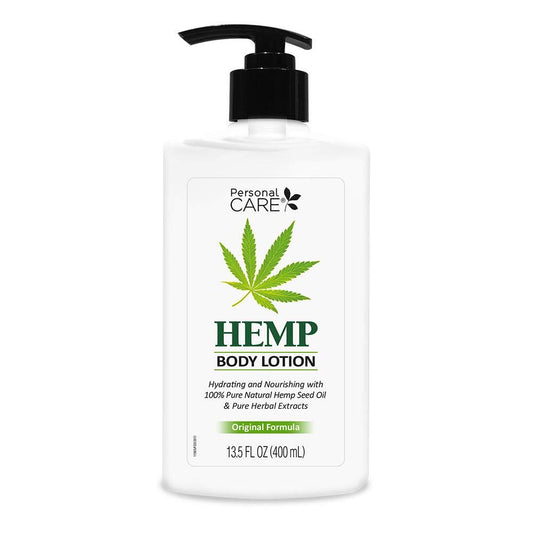 Hemp body lotion with shea butter and pump.