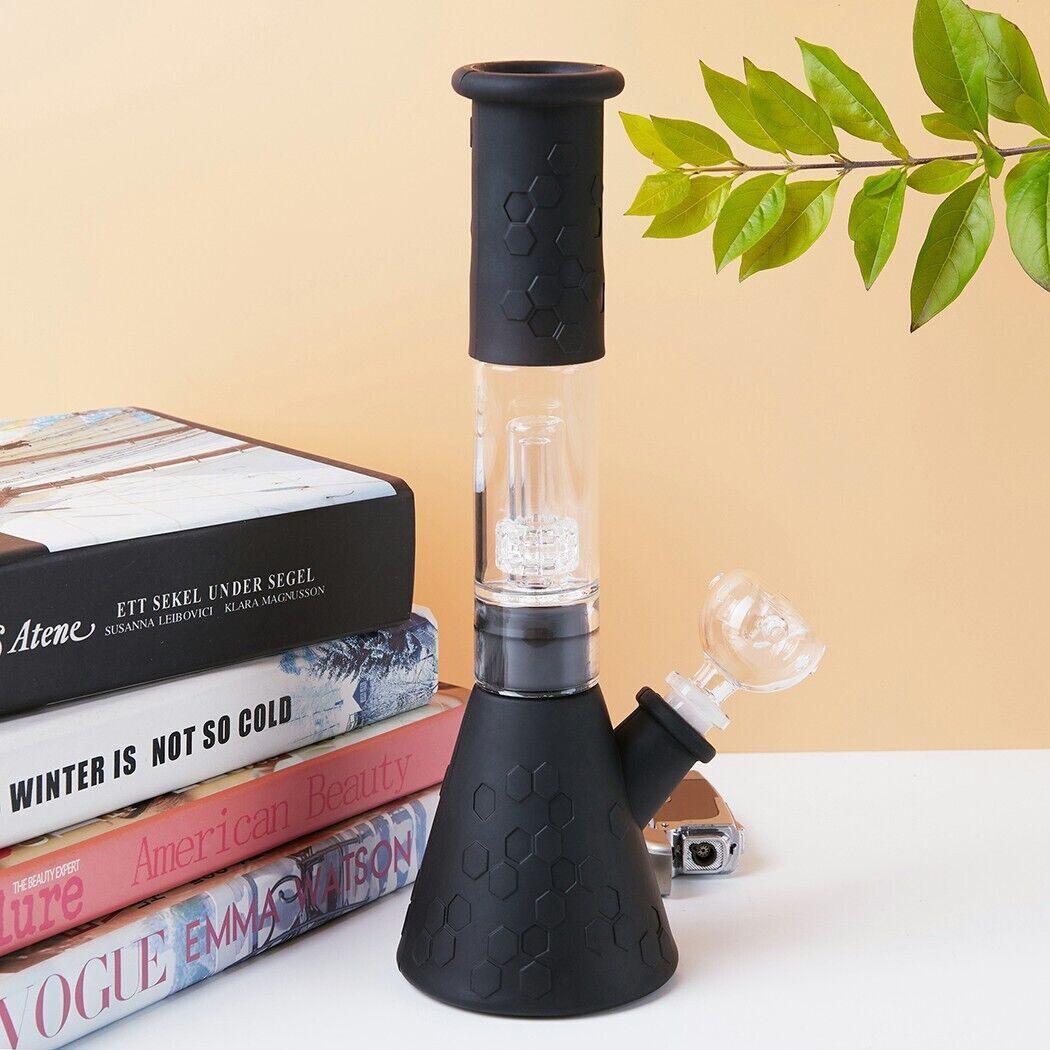 12" Silicone Glass Bong Smoking Water Tobacco Pipe 14mm Bowl Beaker Heavy Duty
