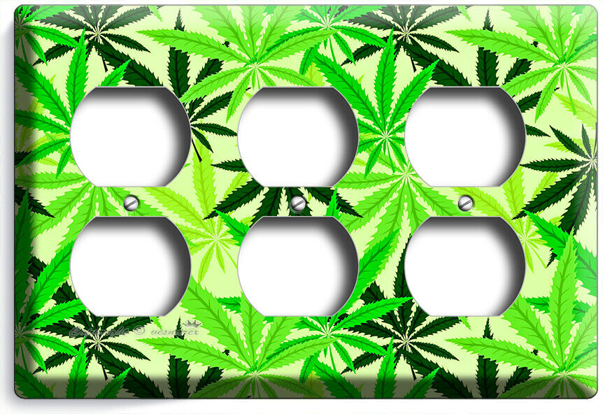 🍀GREEN CANNABIS MARIJUANA LEAFS LIGHT SWITCH OUTLETS WALL PLATES MAN CAVE DECOR