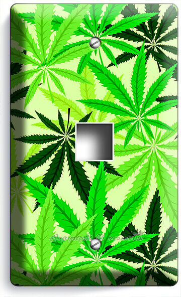 🍀GREEN CANNABIS MARIJUANA LEAFS LIGHT SWITCH OUTLETS WALL PLATES MAN CAVE DECOR