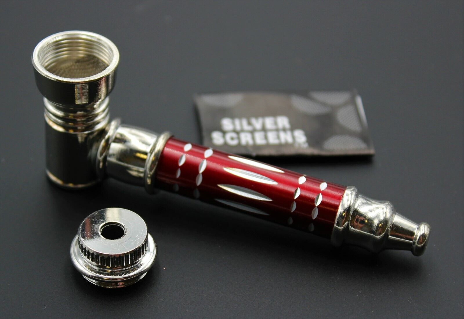 ORIGINAL RED METAL smoking pipe with lid, 3.5 inches long, all-metal design.
