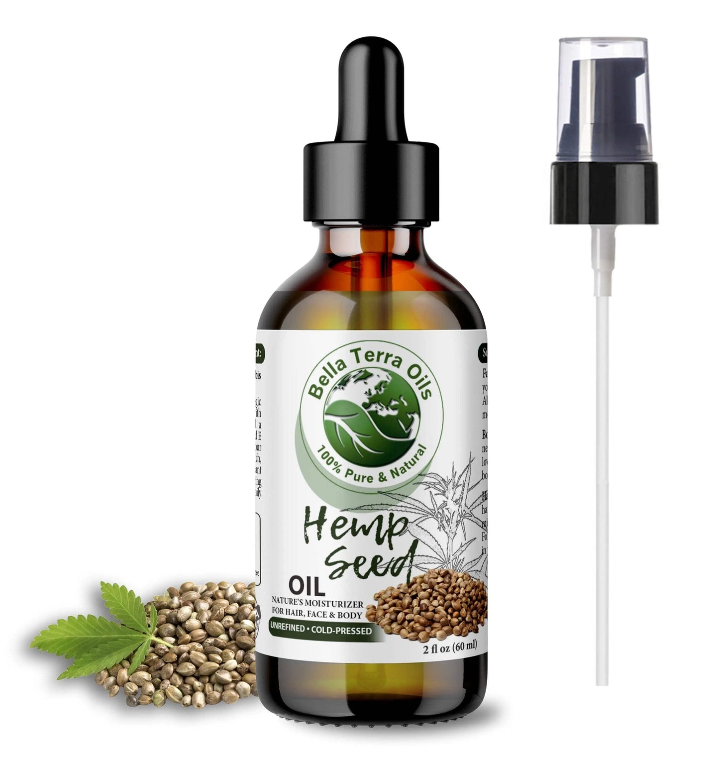 Organic Cold-Pressed Unrefined Hemp Seed Oil 100% Pure Skin Hair Face Nails Care