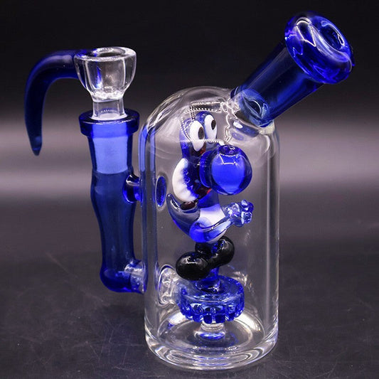 5.7" Handy Dinosaur Glass Bong Water Pipe, thick handmade recycler smoking beaker, blue design.