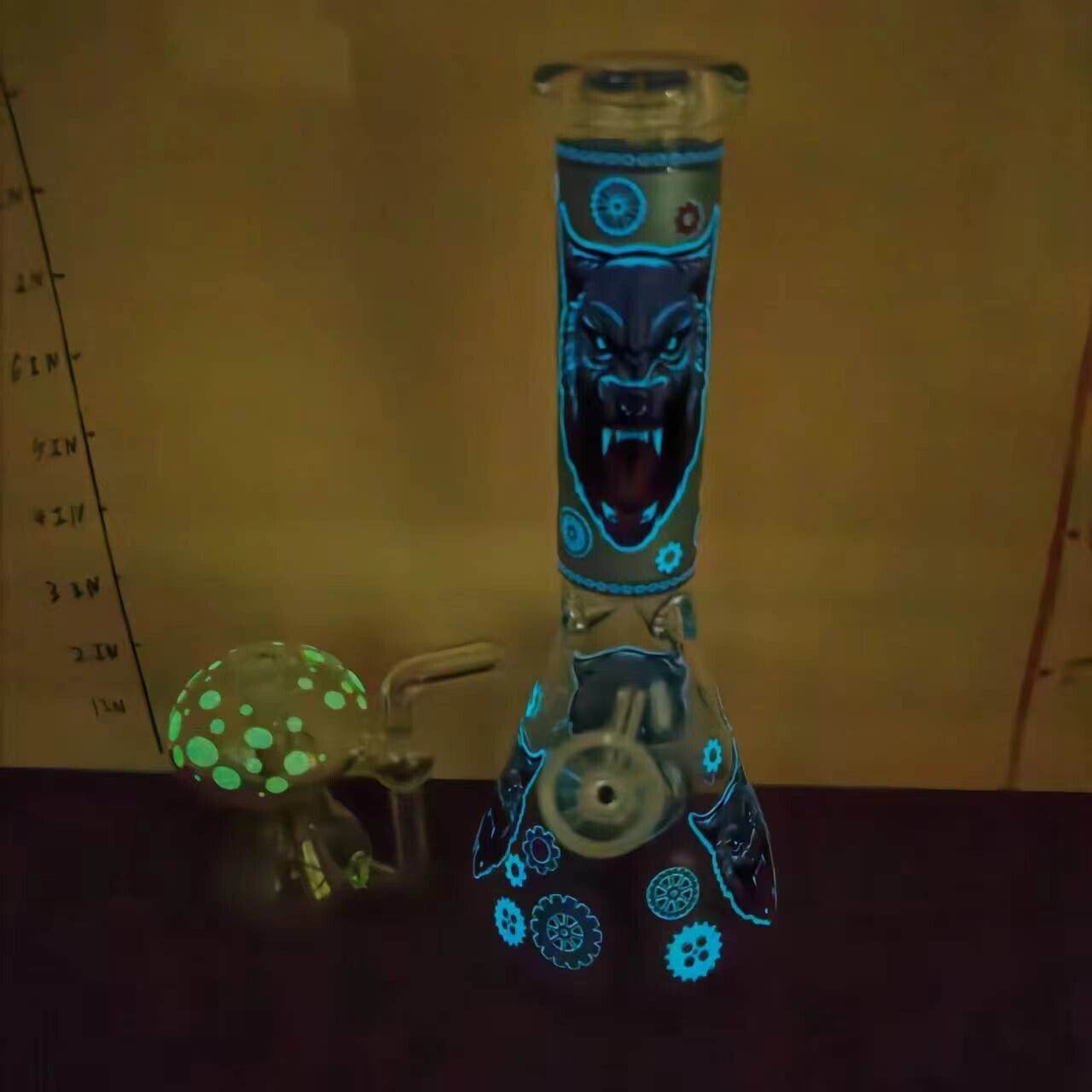 Smoking Water Pipe Glow In the Dark Bong + Glow Glass Hookah Mushroom Bubbler - Maryjanes Bong Shop