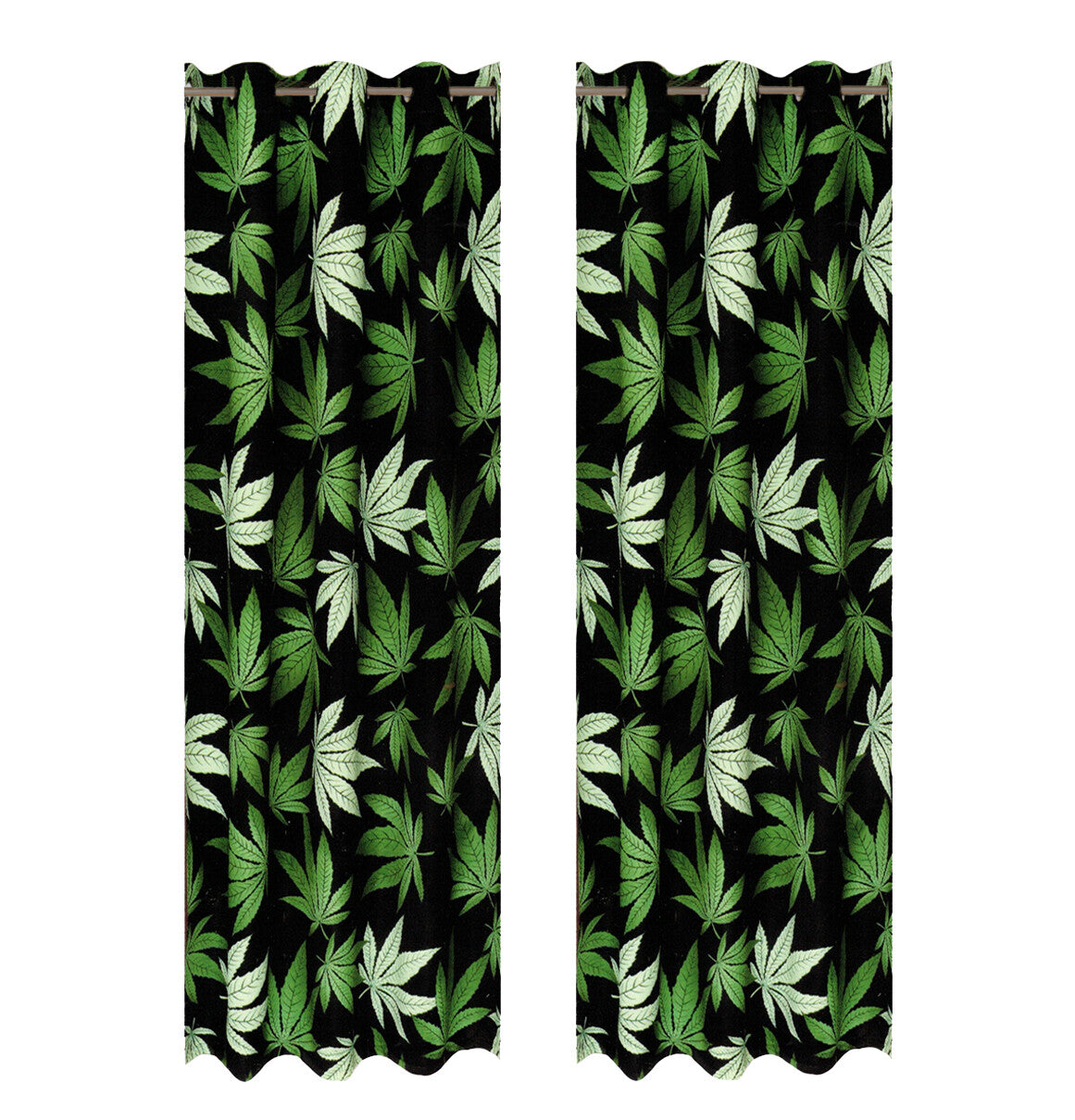Blackout Grommet Window Curtain Set Black Green Marijuana Leaf