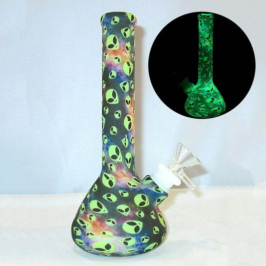 Silicone Hookah Water Pipe Bong, Luminous Alien Pattern Home with 13mm glass bow - Maryjanes Bong Shop
