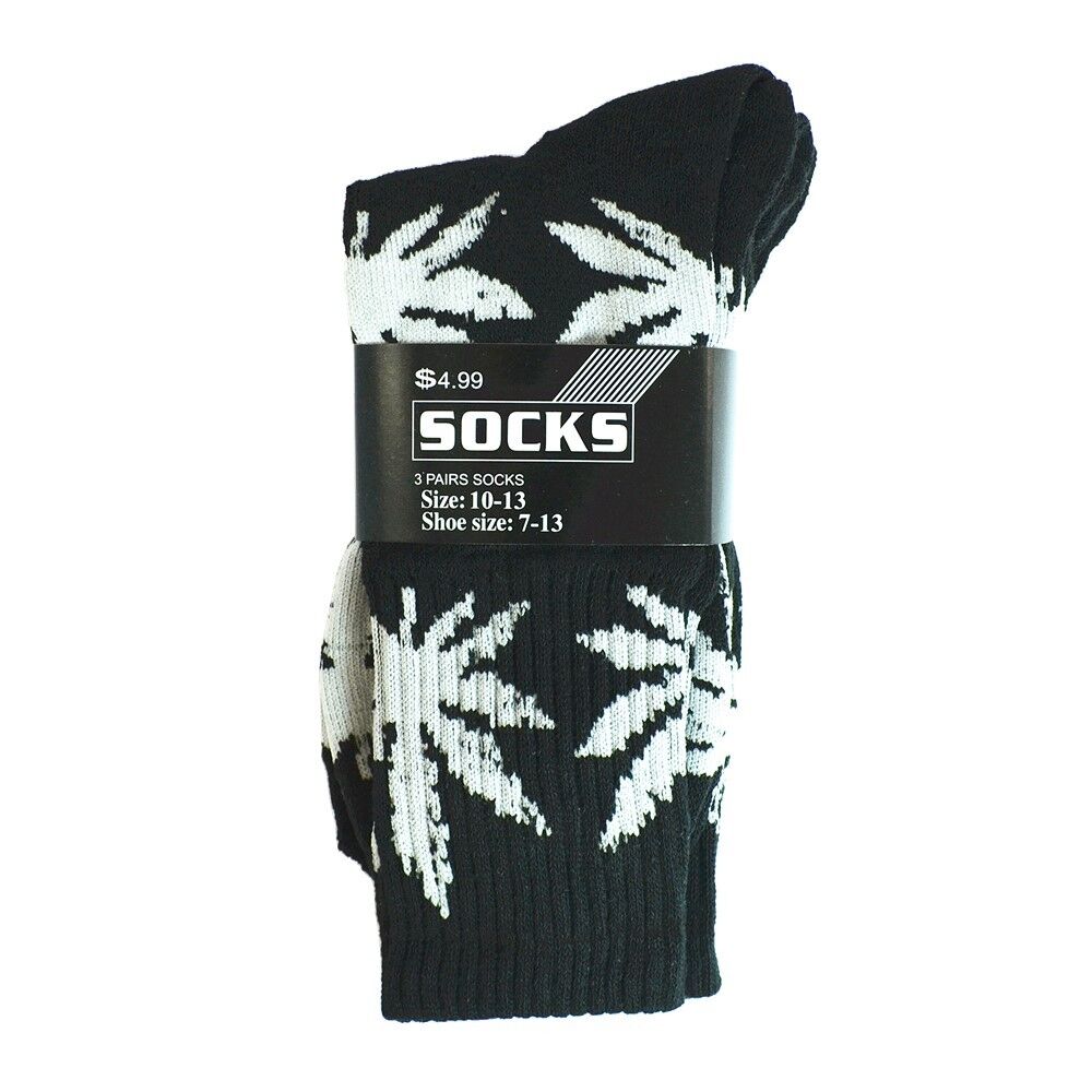 6 Pairs For Mens Sports Leaf Weed Marijuana Crew Cotton Long Socks Size 10-13