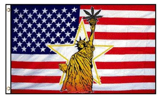 Statue of Liberty flag with leaf design, 3x5ft, lightweight and durable.