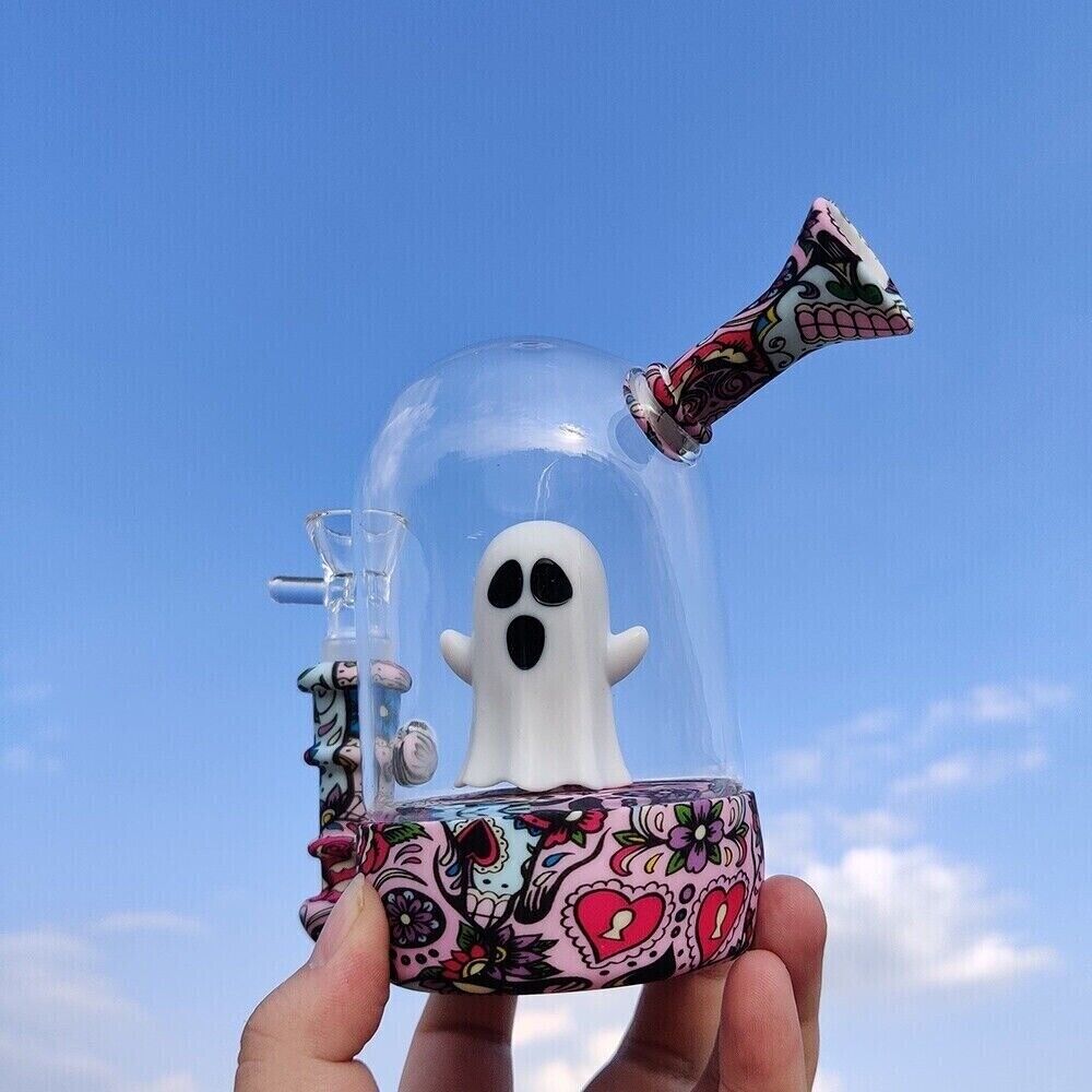 5" Silicone Water Pipe Hookah Glass Bong Ghost Bottle Smoking Pipes W/ 14mm Bowl