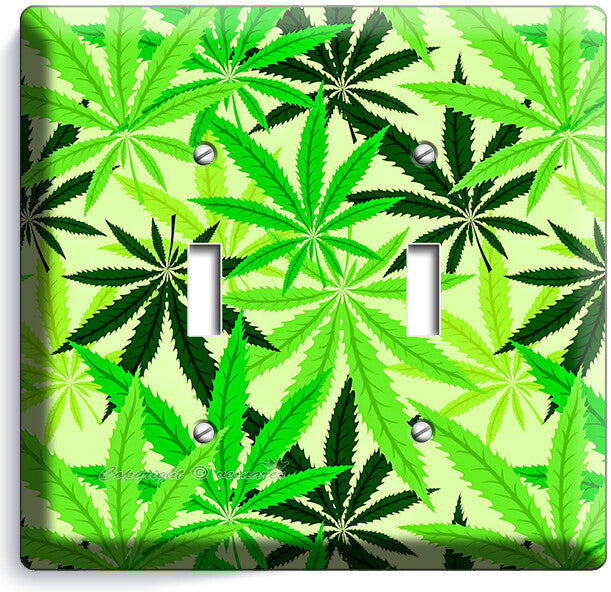 🍀GREEN CANNABIS MARIJUANA LEAFS LIGHT SWITCH OUTLETS WALL PLATES MAN CAVE DECOR