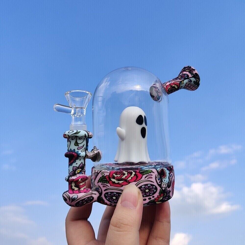5" Silicone Water Pipe Hookah Glass Bong Ghost Bottle Smoking Pipes W/ 14mm Bowl
