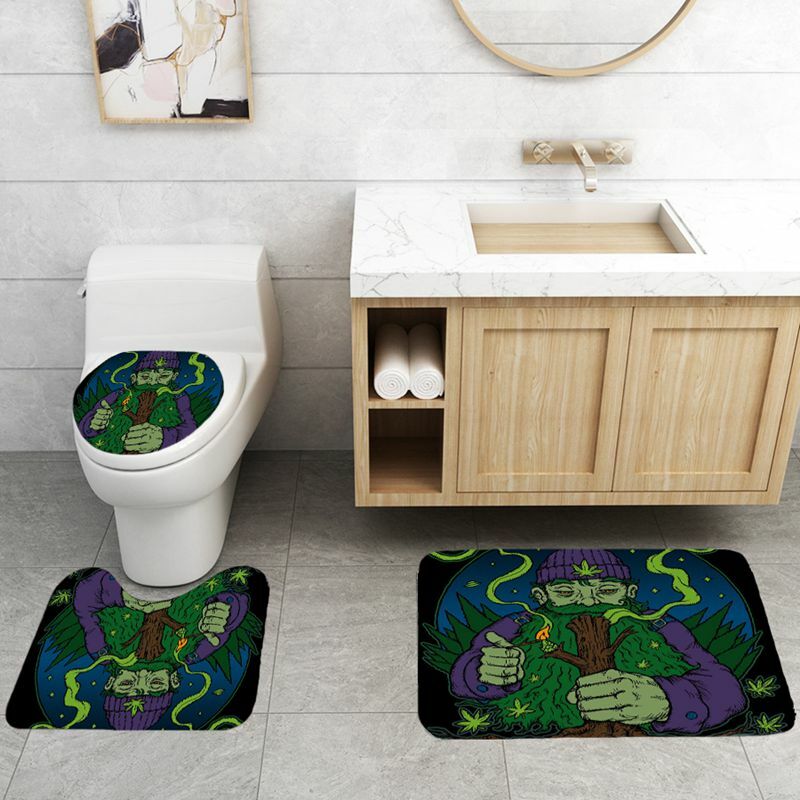 Weeds Cannabis Marijuana Shower Curtain Set Non-Slip Bath Mat Toilet Lid Cover