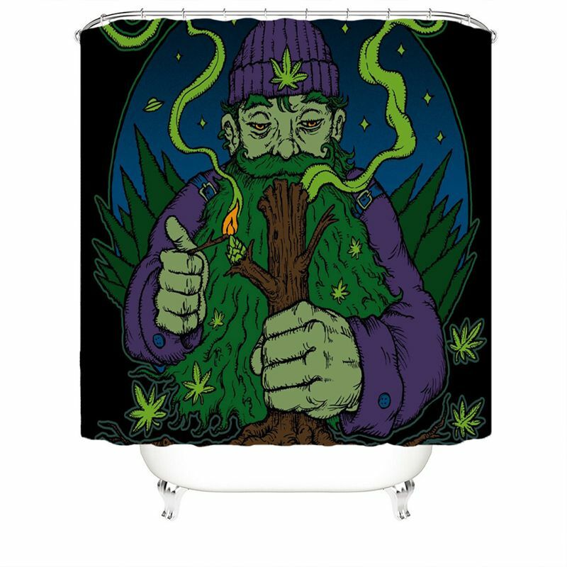 Weeds Cannabis Marijuana Shower Curtain Set Non-Slip Bath Mat Toilet Lid Cover