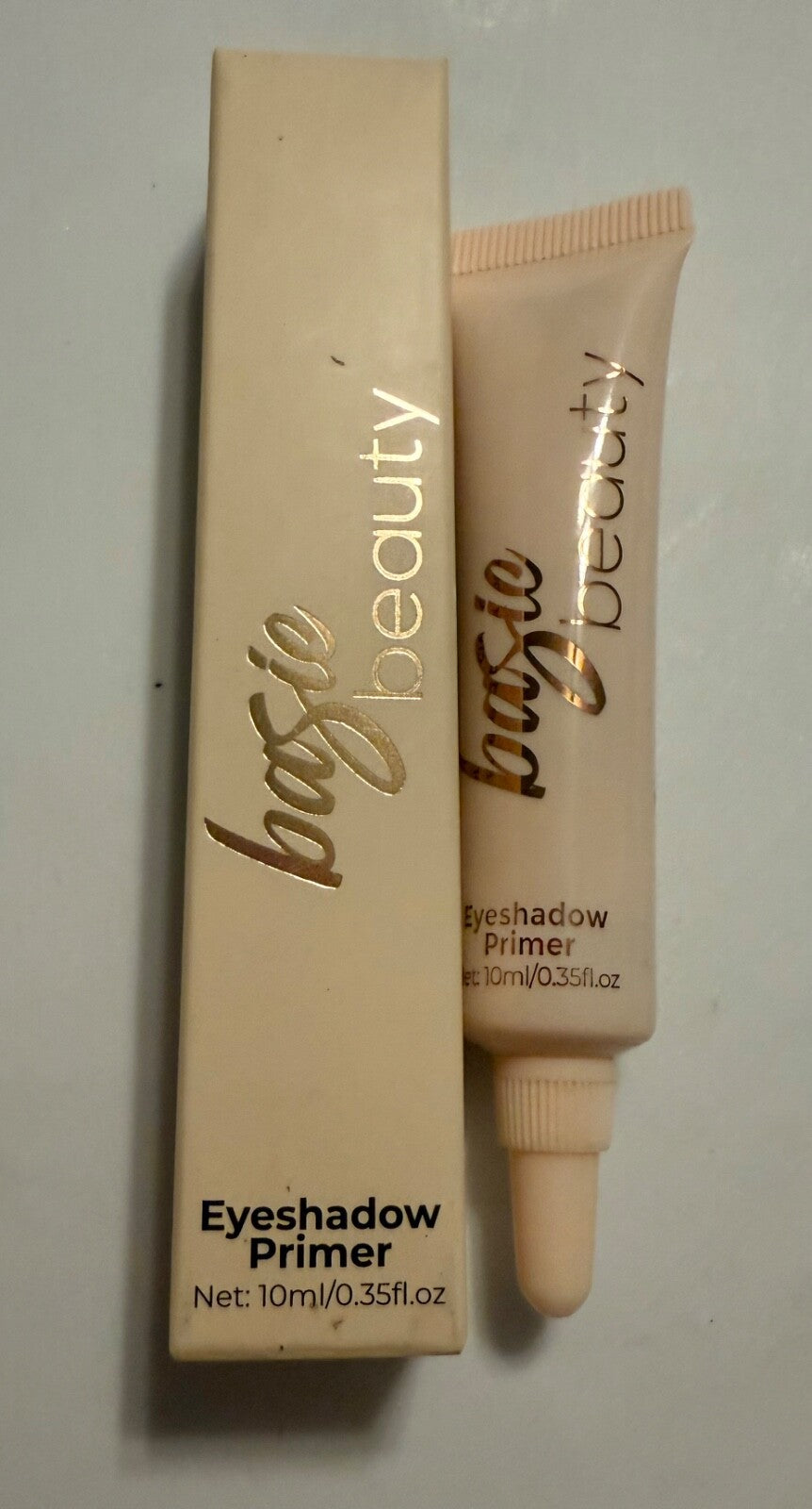 NIB Basic Beauty Eyeshadow Primer with Hemp Seed Oil 10mL tube and packaging.