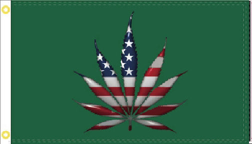 3x5 USA green weed marijuana leaf flag with grommets in 100D polyester.