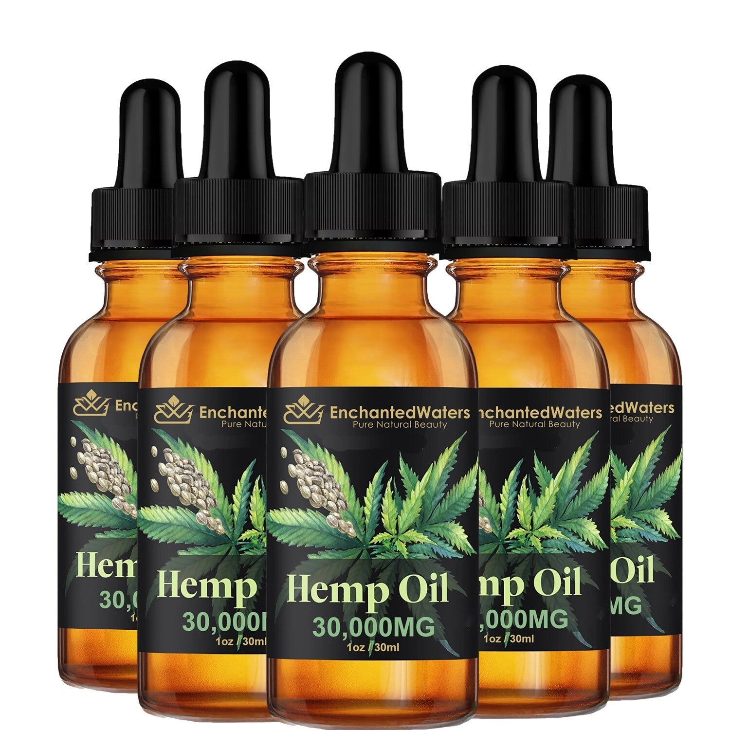 Organic Hemp Oil 5-Pack, Cold-Pressed, Unrefined, Made in USA Bottles.