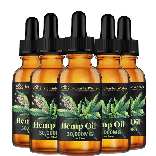 Organic Hemp Oil 5-Pack, Cold-Pressed, Unrefined, Made in USA Bottles.