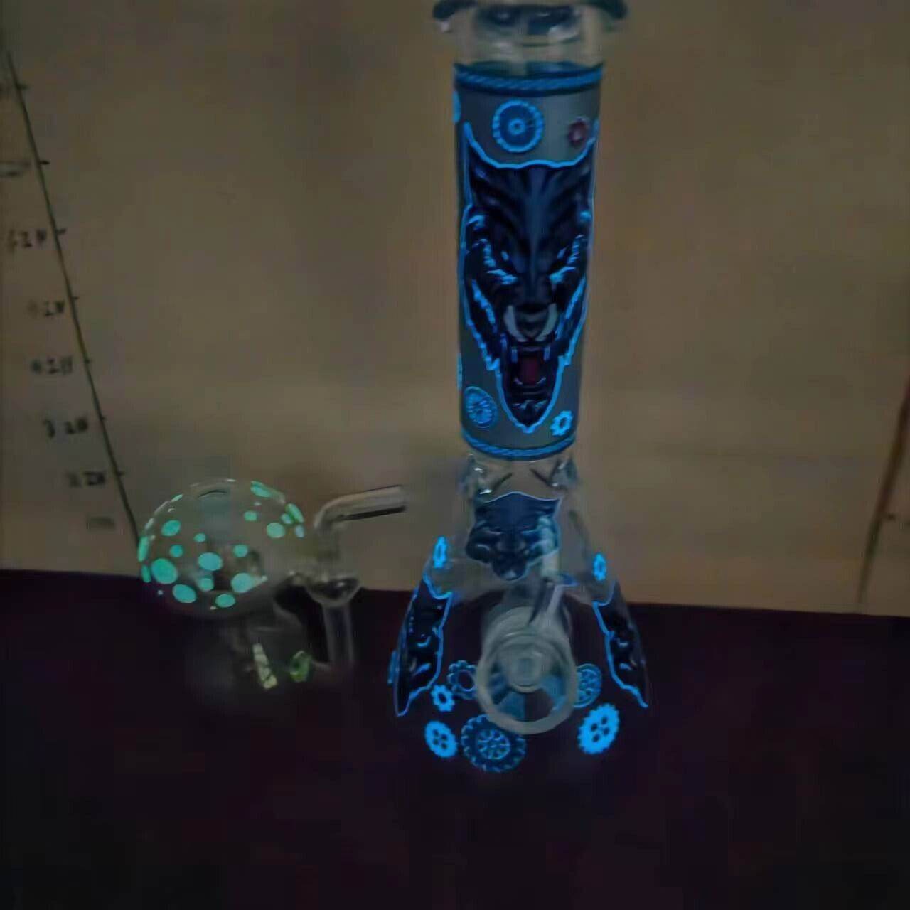 Smoking Water Pipe Glow In the Dark Bong + Glow Glass Hookah Mushroom Bubbler - Maryjanes Bong Shop