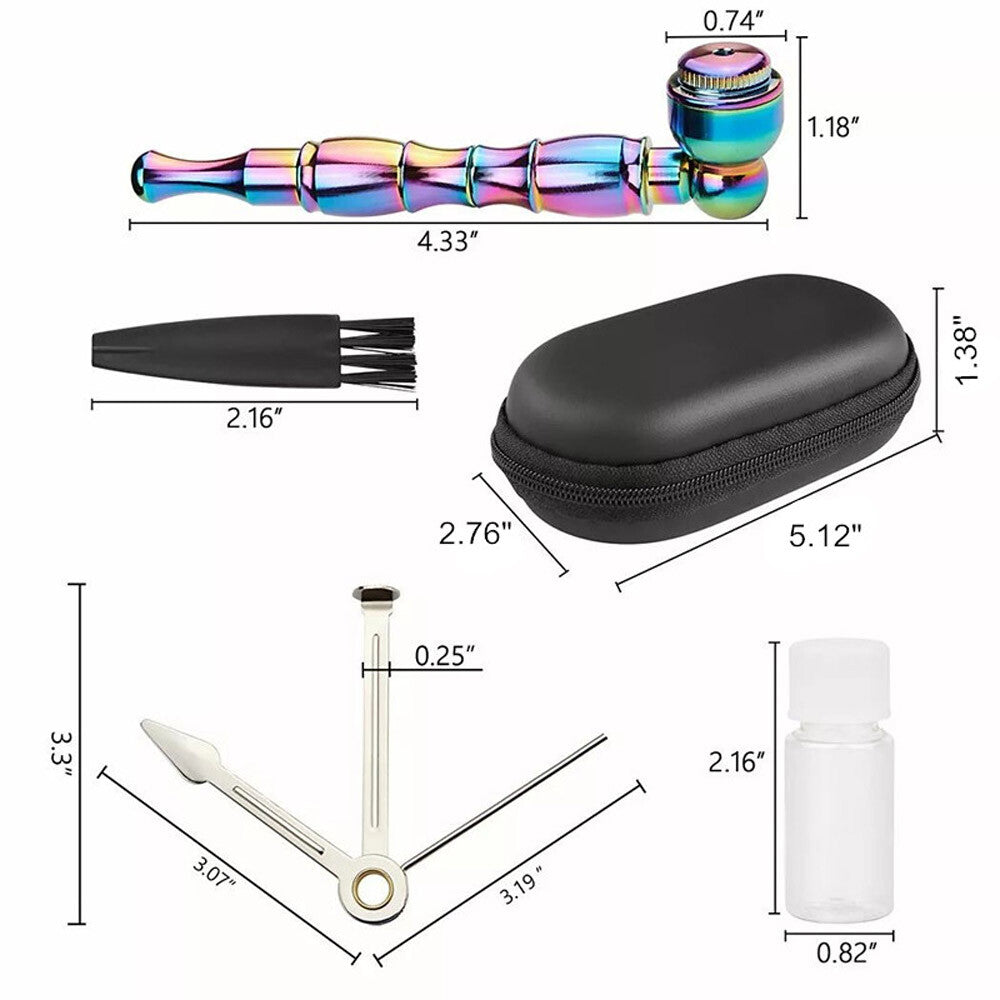 2 Packs 4.3" Metal Detachment Tobacco Smoking Pipes With Caps Hand Pipes + Bag
