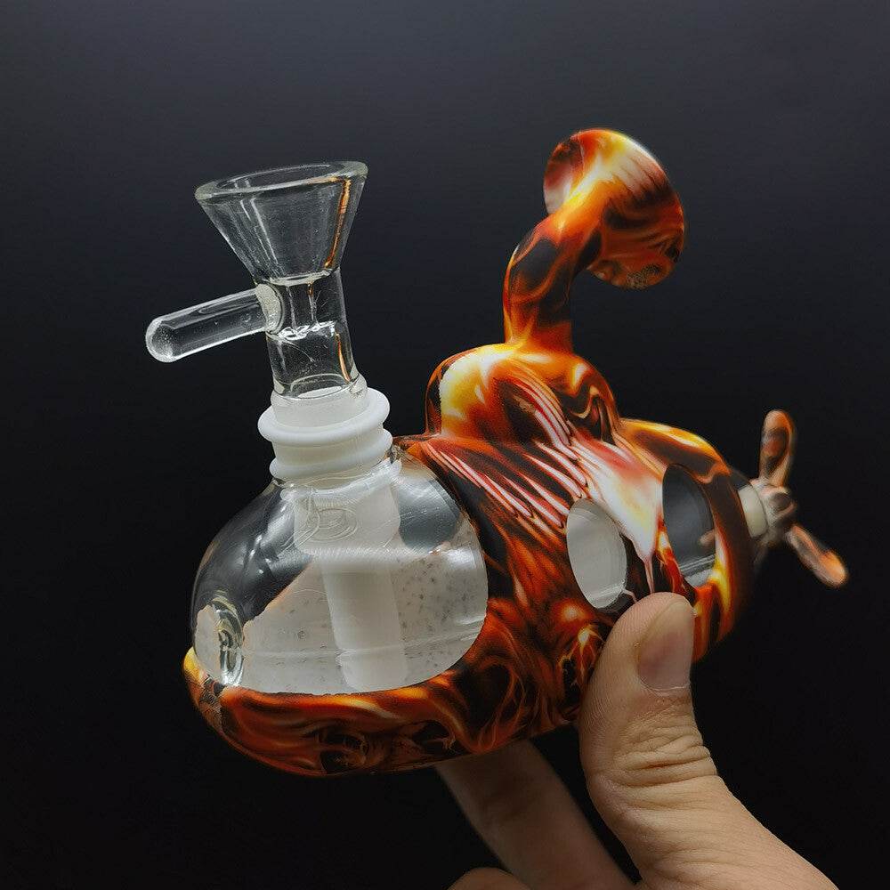 Silicone Smoking Water Pipe Glass Bong Hookah Shisha Submarine W/ Glass Bowl US - Maryjanes Bong Shop