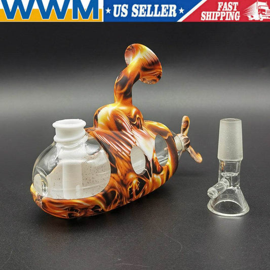 Silicone Smoking Water Pipe Glass Bong Hookah Shisha Submarine W/ Glass Bowl US - Maryjanes Bong Shop