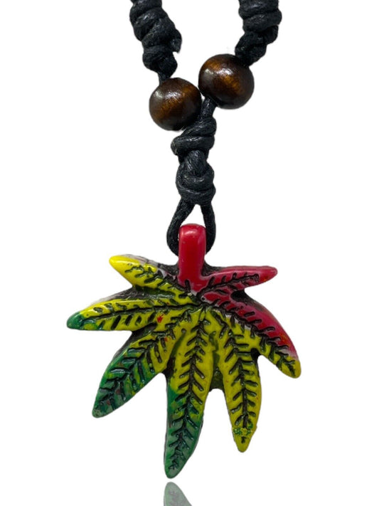 Adjustable marijuana choker with colorful cannabis pendant.