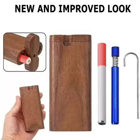 Wooden dugout pipe kit with self-cleaning metal bat, poker tool, and modern design.