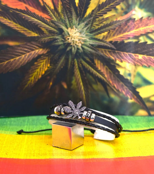 Weed 420 Marijuana THC Pot Leaf Rastafarian Jamaica Hip Hop Adjustable Bracelet
