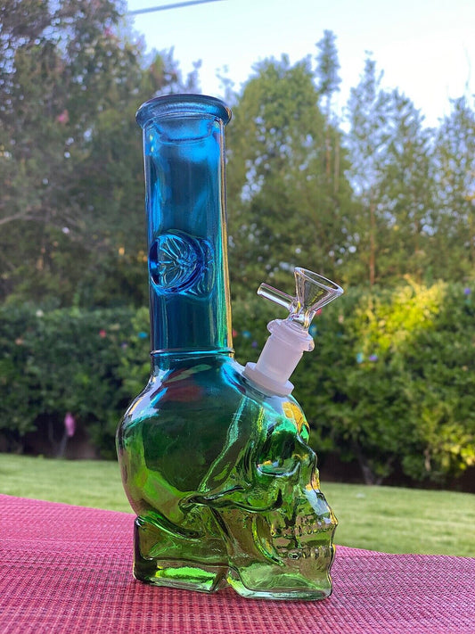 9" Halloween Skull Water Pipe Bong Hookah Thick Glass Bubbler Free Shipping