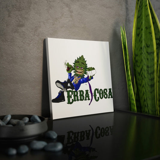 Canvas photo tile with 420-themed cannabis art on black paperboard, available in multiple sizes and orientations for easy home decor.